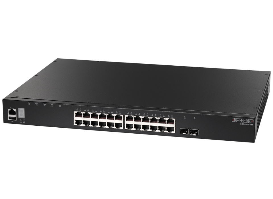 (ECS4620-28T) L3 Gigabit Ethernet Stackable Switch
ECS4620-28T adalah sakelar Gigabit Ethernet Layer 3 yang ringkas namun berkinerja tinggi dengan fitur 28 port; dengan 24 port 10/100 / 1000Base-T, 2 port 10G SFP +, dan satu slot ekspansi port ganda 10G. ECS4620-28T memiliki port konsol 1 x RJ45, 1 x port penyimpanan USB tipe A dan konektor RPU dengan desain tanpa kipas dan Stack hingga 4 unit.